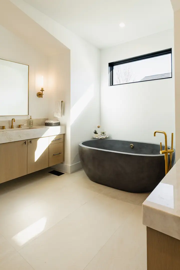 master bath floating cabinets granite counters park city utah rasmussen custom cabinetry